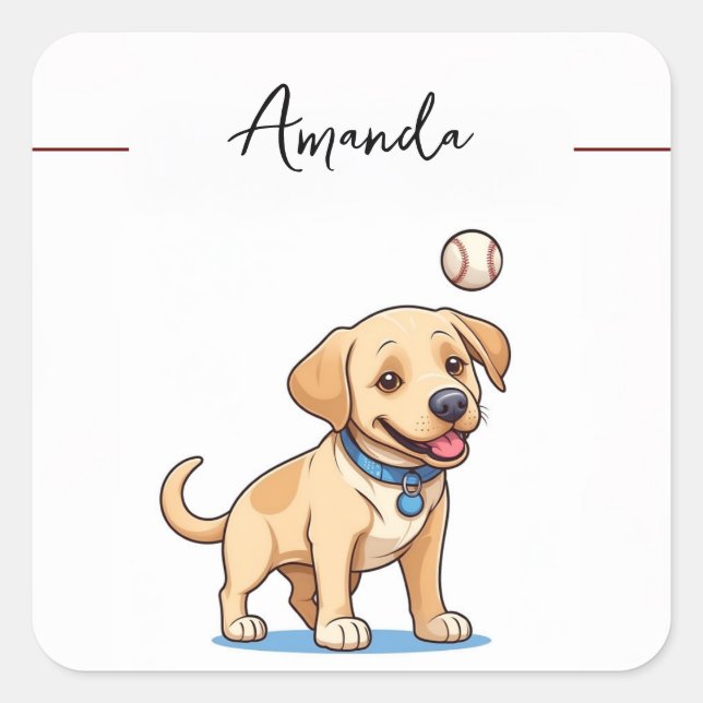 Gelbes Baseball-Labrador Quadratischer Aufkleber (Vorderseite)