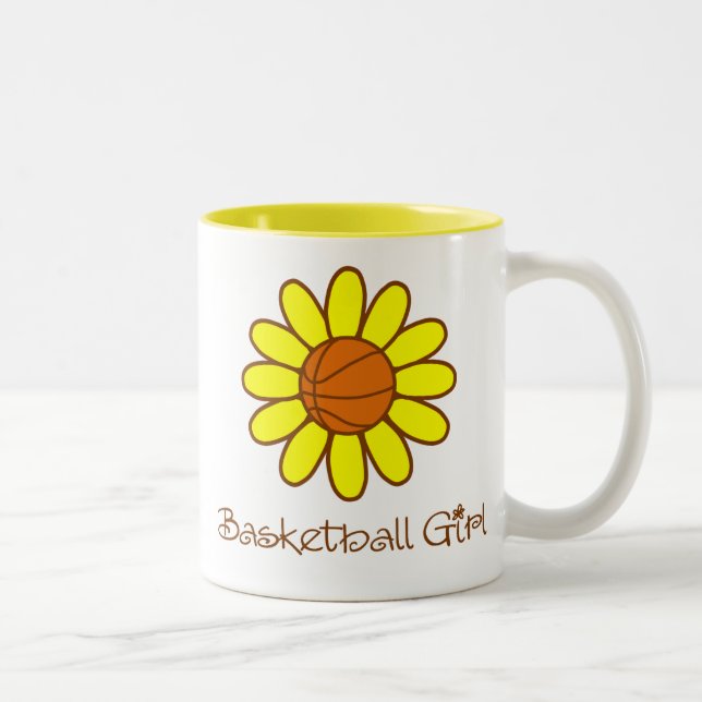 Gelbes Basketball-Mädchen Zweifarbige Tasse (Rechts)