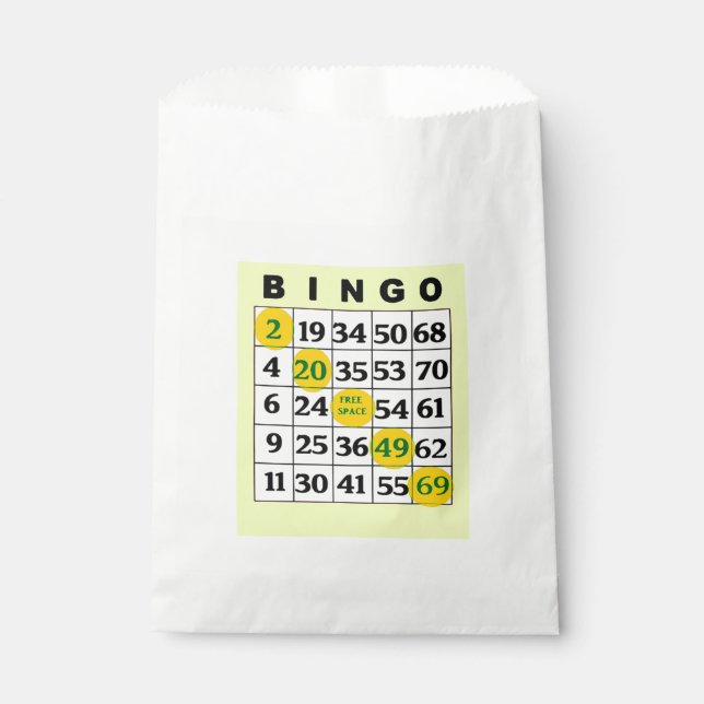 Gelbes BINGO-Card-Gastgeschenk Geschenktütchen (Vorderseite)