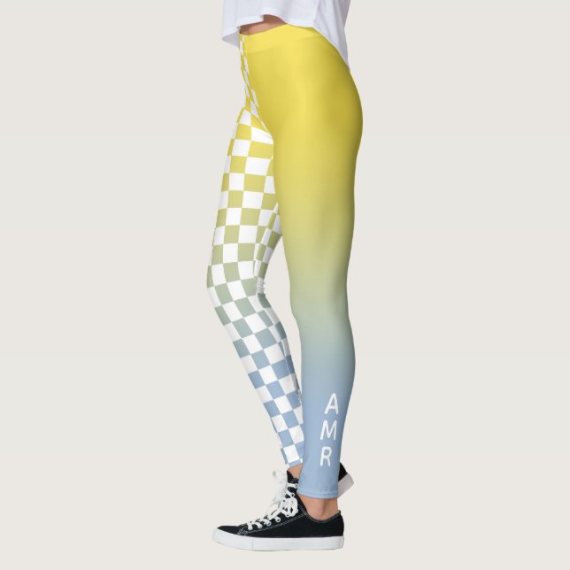 Gelbes bis blaues Farbmuster Leggings (Links)