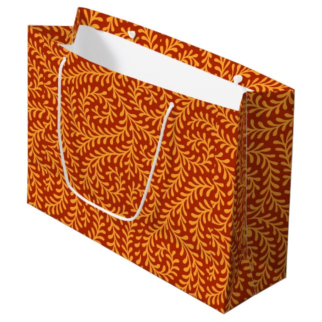 Gelbes Blattrebenmuster  Große Geschenktüte (Vorderseite Schrägansicht)