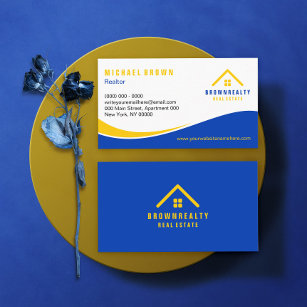 Gelbes blaues, klassisches Dachfenster und Zuhause Visitenkarte