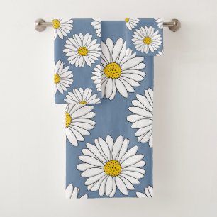 Gelbes blaues weißes Gänseblümchen-Muster Badhandtuch Set