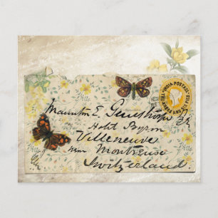 Gelbes Blumen- und Schmetterlings-Vintage-Scrapboo
