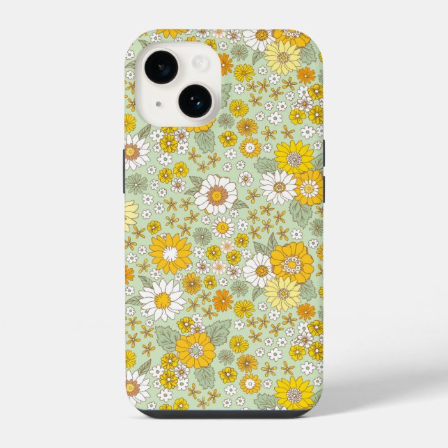 Gelbes Blumengartenmuster iPhone Hülle (Rückseite)