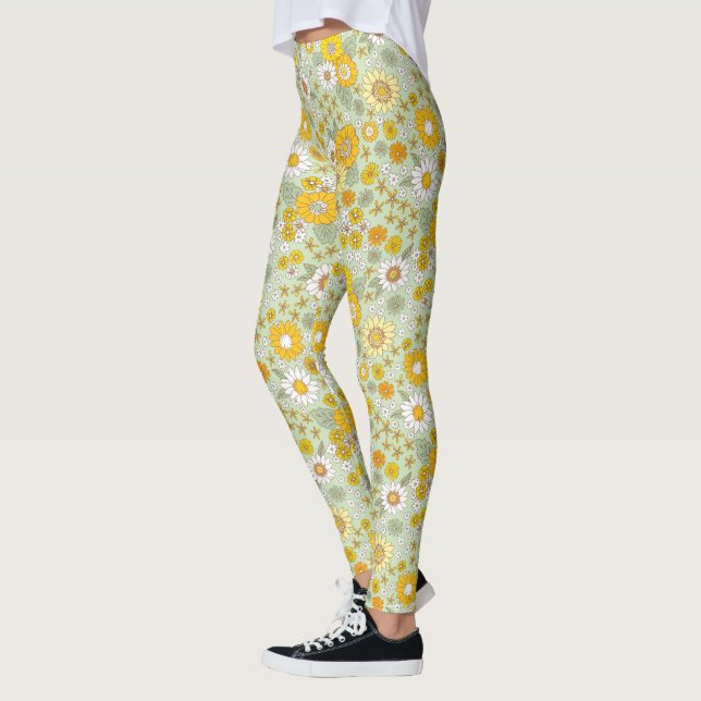 Gelbes Blumengartenmuster Leggings (Links)