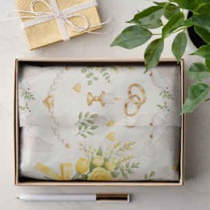 Gelbes Blumenhochzeits- und Verlobungsgeschenkpapi Seidenpapier