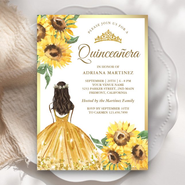 Gelbes Blumenkleid Sonnenblumen Gold Quinceanera Einladung (Von Creator hochgeladen)