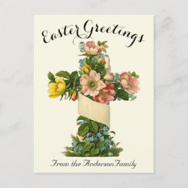 Gelbes Blumenkreuz Vintag Ostern Religiös Postkarte