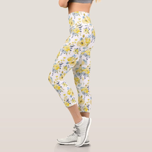 Gelbes Blumenmuster Capri Leggings (Links)
