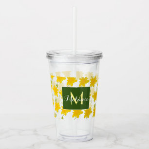 Gelbes Blumenmuster Handgezeichneter Name Monogram Acryltrinkbecher