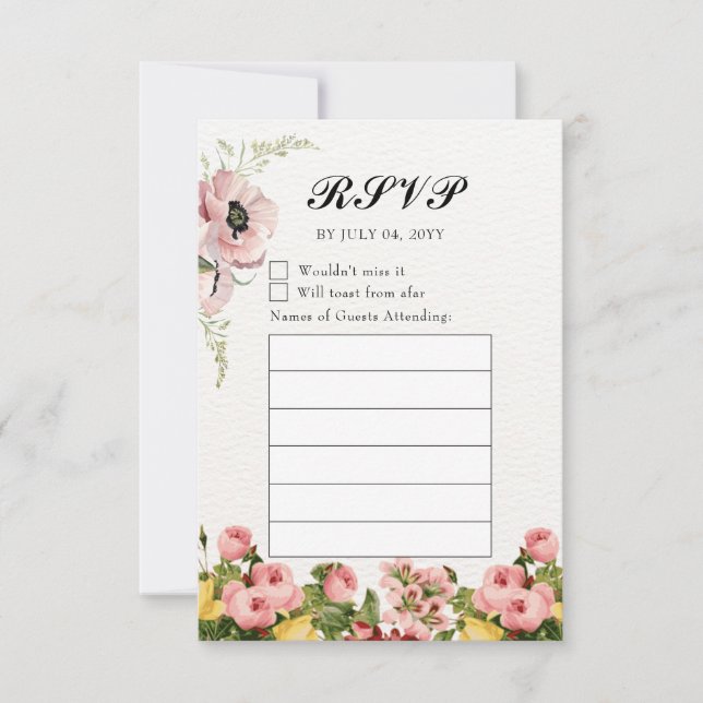 Gelbes Blumenmuster Hochzeitneutrale Gerahmte UAWG RSVP Karte (Vorderseite)