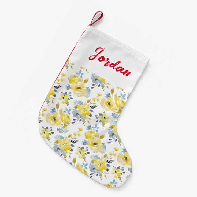 Gelbes Blumenmuster Kleiner Weihnachtsstrumpf (Vorderansicht (hängend))