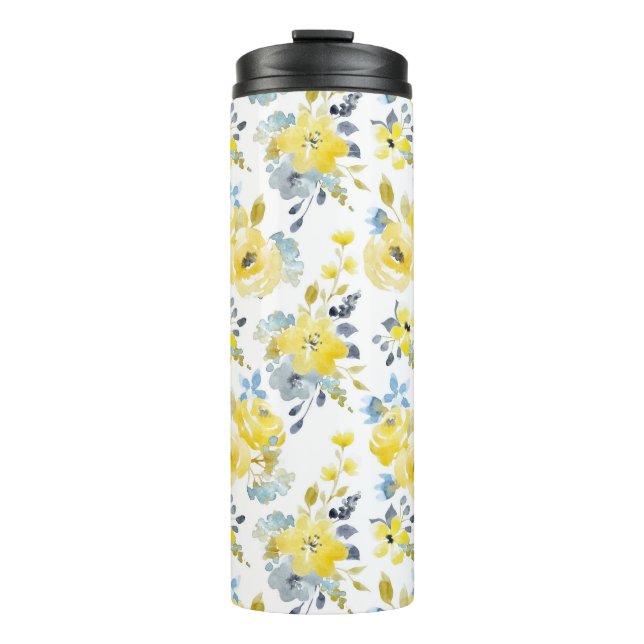 Gelbes Blumenmuster Thermosbecher (Vorderseite)