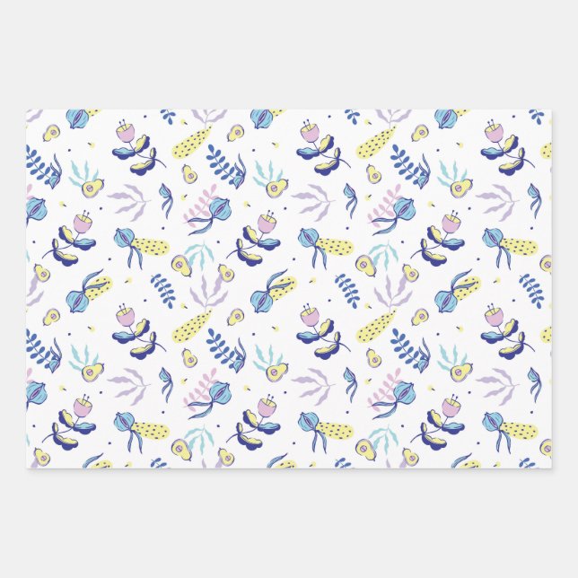 Gelbes Blumenmuster-Wrap-Papier Geschenkpapier Set (Vorderseite 2)