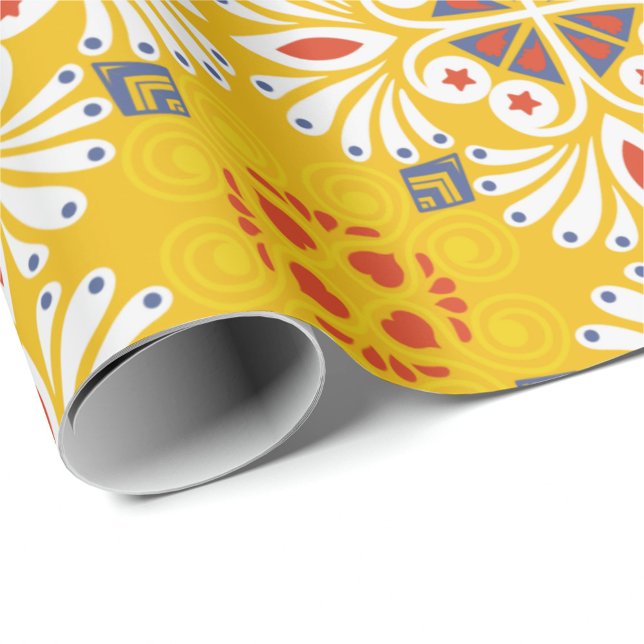 gelbes Blumenmusterdesign mit Weiß, Orange Geschenkpapier (Von Creator hochgeladen)