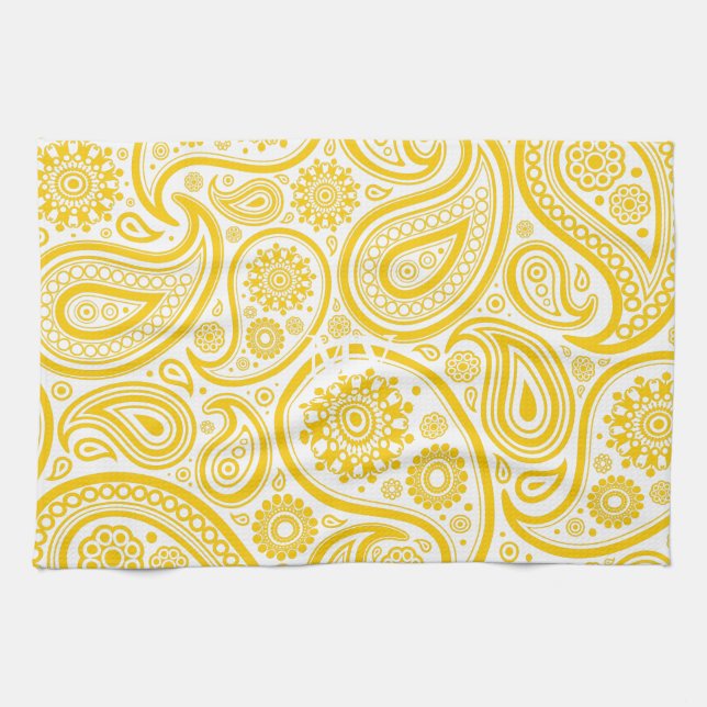 Gelbes Blumenpaisley-Muster Handtuch (Horizontal)