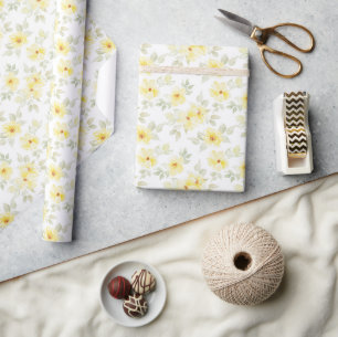 Gelbes Blumenverpackungspapier, Wasserfarben-Blume Geschenkpapier