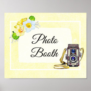 Gelbes Blumiges Fotoautomaten-Hochzeitsschild Post Poster