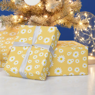 Gelbes Boho-Frühlingsmuster mit Gänseblümchen Geschenkpapier