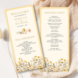 Gelbes Boho-Wildblumen-Hochzeitsprogramm