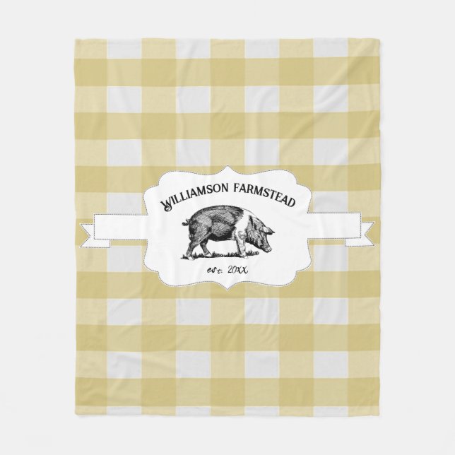 Gelbes Buffalo Kariert Farm Pig Fleece Blanket (Vorderseite)
