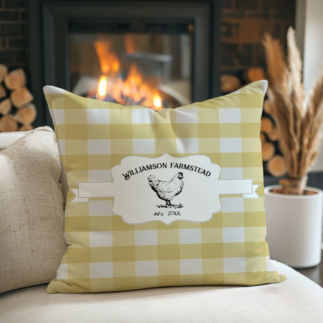 Gelbes Buffalo, Kariertes Hühnergewächshaus Kissen (Yellow Buffalo Plaid Farm Chicken Throw Pillow)
