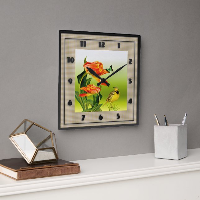 Gelbes Canarie NamensHoho Quadratische Wanduhr (Büro)