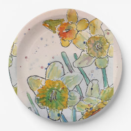 Gelbes Daffodil-Blume-Muster Papierplatte Party Pappteller