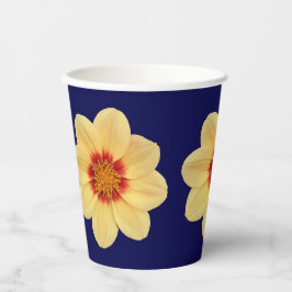 Gelbes Dahlia-Blumenmuster auf blau Pappbecher