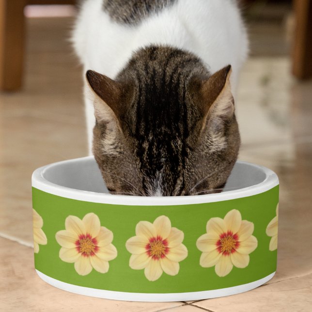 Gelbes Dahlia-Blumenmuster auf Grün Napf (Von Creator hochgeladen)