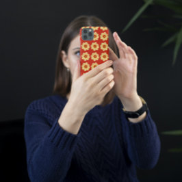 Gelbes Dahlia-Blumenmuster auf Rot iPhone 16 Hülle