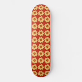 Gelbes Dahlia-Blumenmuster auf Rot Skateboard