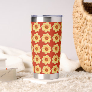 Gelbes Dahlia-Blumenmuster auf Rot Thermobecher