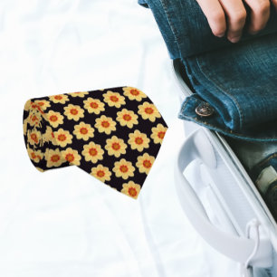 Gelbes Dahlia-Blumenmuster auf schwarz Krawatte