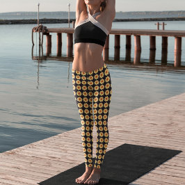 Gelbes Dahlia-Blumenmuster auf schwarz Leggings