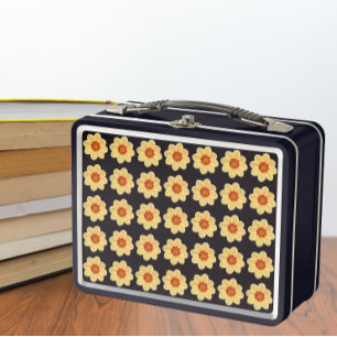 Gelbes Dahlia-Blumenmuster auf schwarz Metall Brotdose