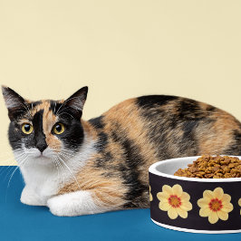 Gelbes Dahlia-Blumenmuster auf schwarz Napf