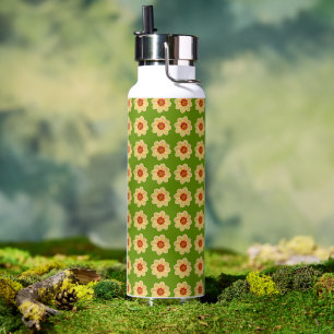 Gelbes Dahlia-Blumenmuster auf Weiß Trinkflasche
