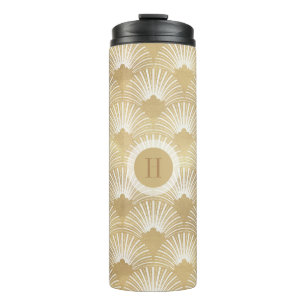 Gelbes Deko- und Kunstholzmuster. Thermosbecher