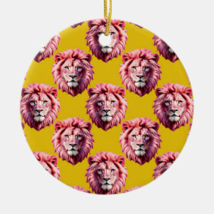 Gelbes Design mit rosa Löwenkopf-Tiermuster Keramik Ornament