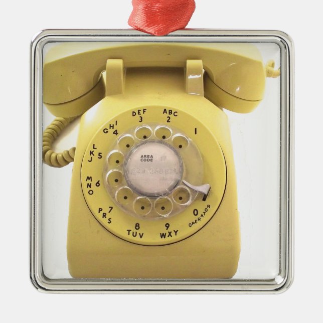 Gelbes Drehtelefon Ornament Aus Metall (Vorne)