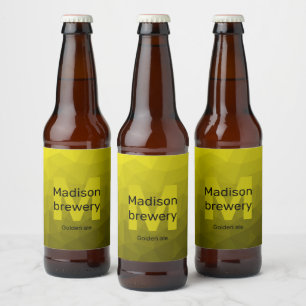 Gelbes dunkles Ombre-Geometrie-Netzmuster-Monogram Bierflaschenetikett