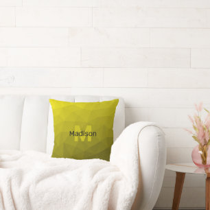 Gelbes dunkles Ombre-Geometrie-Netzmuster Monogram Kissen