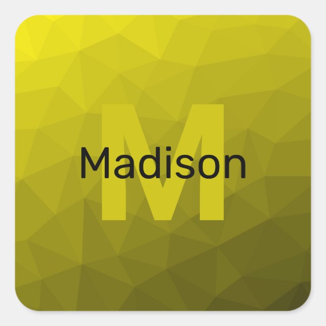 Gelbes dunkles Omergeometrie-Maschenmuster Monogra Quadratischer Aufkleber (Vorderseite)