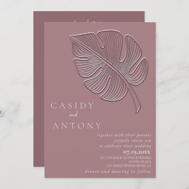 Gelbes, einfaches, geprägtes tropisches Blatt Einladung (Vorne/Hinten)