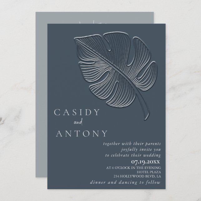 Gelbes, einfaches, geprägtes tropisches Blatt Einladung (Vorne/Hinten)