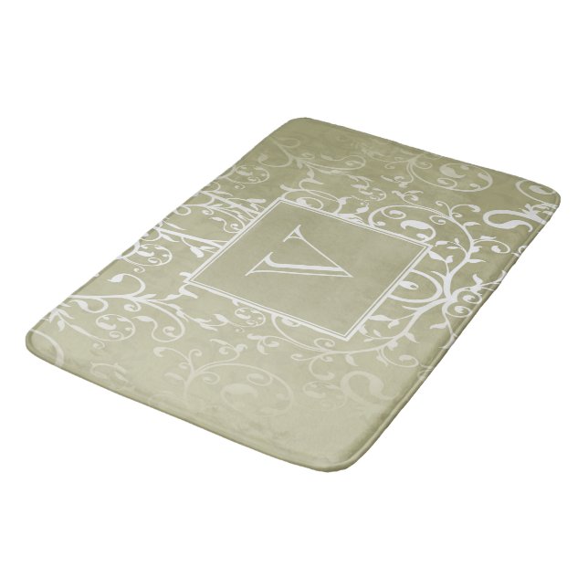 Gelbes Elegant Blühend Monogramm-Bath-matte Badematte (Schrägansicht)