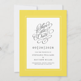 Gelbes Elegant Hochzeitkalligrafie-Script-Chic Save The Date