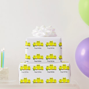Gelbes Eulen-Design Geburtstagsgeschenk Geschenkpapier